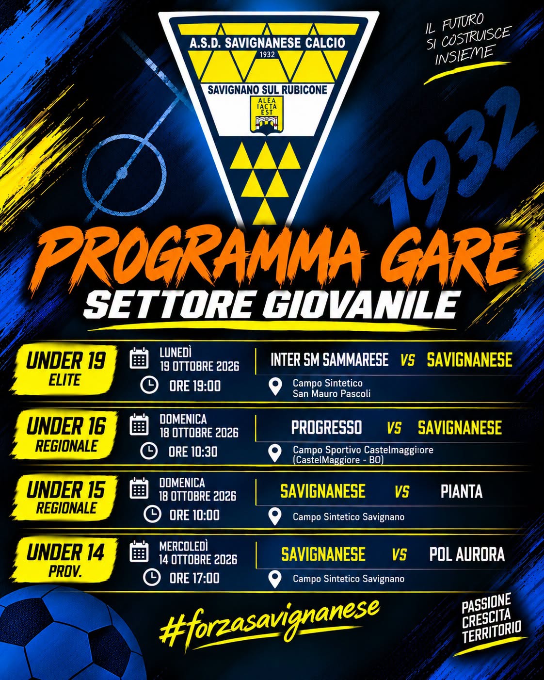 𝗦𝗘𝗧𝗧𝗢𝗥𝗘 𝗚𝗜𝗢𝗩𝗔𝗡𝗜𝗟𝗘 | Il programma gare del settore agonistico della Savignanese