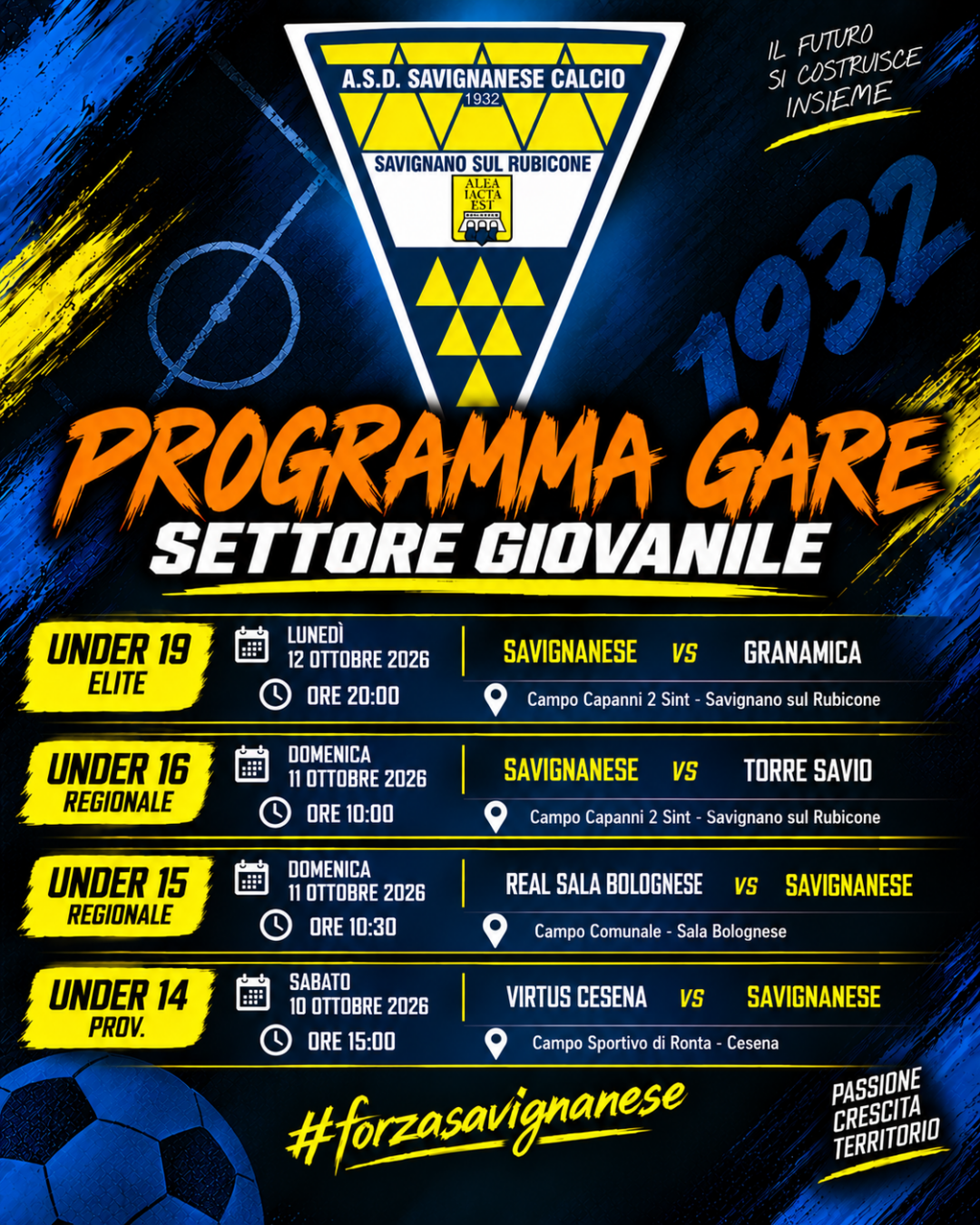 𝗦𝗘𝗧𝗧𝗢𝗥𝗘 𝗚𝗜𝗢𝗩𝗔𝗡𝗜𝗟𝗘 | Il programma gare del settore agonistico della Savignanese